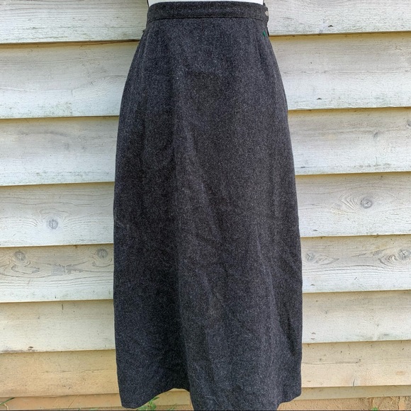Vintage 80s Gray 100% Wool High Waisted A Line Ankle Length Modest Midi Skirt - Picture 8 of 16